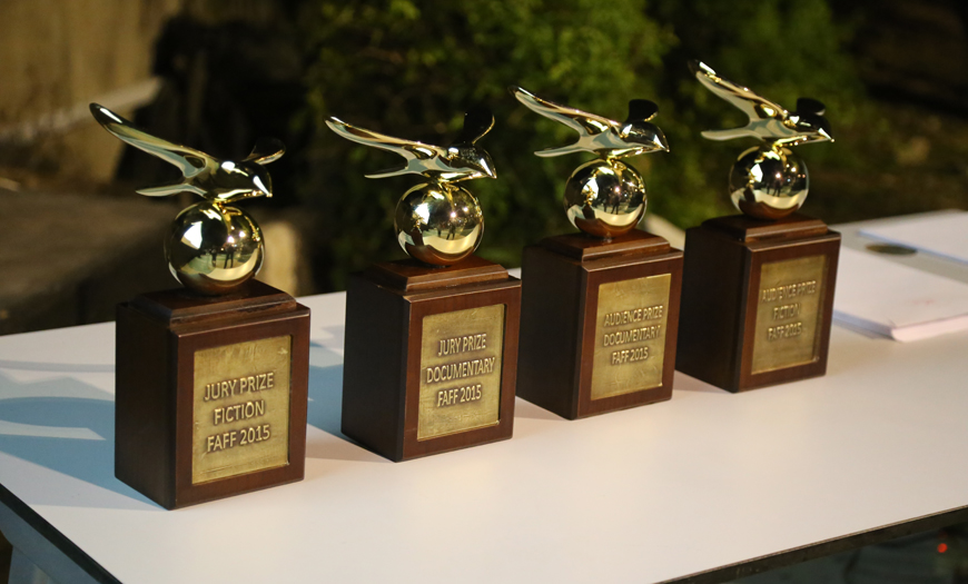 Falcon awards designed by Jordanian sculptor Hazem Al Zubi that were presented to winners of the ninth Jordanian Short Film Competition last Thursday (Photo courtesy of RFC)